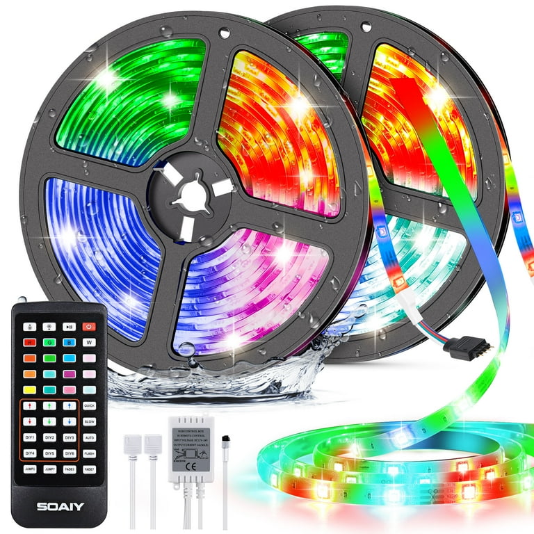 Outdoor LED Light Strips 16 Colors with Adjustable Brightness SOAIY 32.8ft 10M DIY RGB White Color Changing Multicolor Trimmable Tape Lights with IR