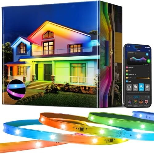 Outdoor LED Strip Lights, 32.8ft Smart Outdoor Lights Work with Alexa and Google Assistant, App Control, IP65 Waterproof, RGBIC LED Lights for Patio, Eave, Holiday Decorations