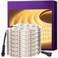 thumbnail image 1 of Outdoor LED Strip Lights Waterproof 2700K, 16.4ft IP67 High Density LED Tape Light Warm White, 600 LEDs, 252~300lm/ft, UL-Listed, 12V Dimmable Rope Lights for Balcony, Roof, Backyard, Patio, Garden, 1 of 7