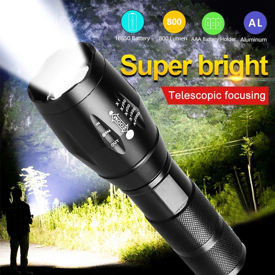 Outdoor LED Super Bright Flashlight Zoom Waterproof Tactical Torch ...