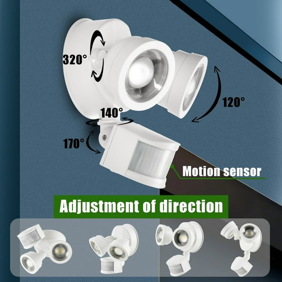 Green Watt LED Security Flood Light, Motion Sensor, Adjustable Beam Angle Light Coverages, Adjustable sensitivities, Outdoor Wet Rated, 5000K Daylight, ETL Listed, White