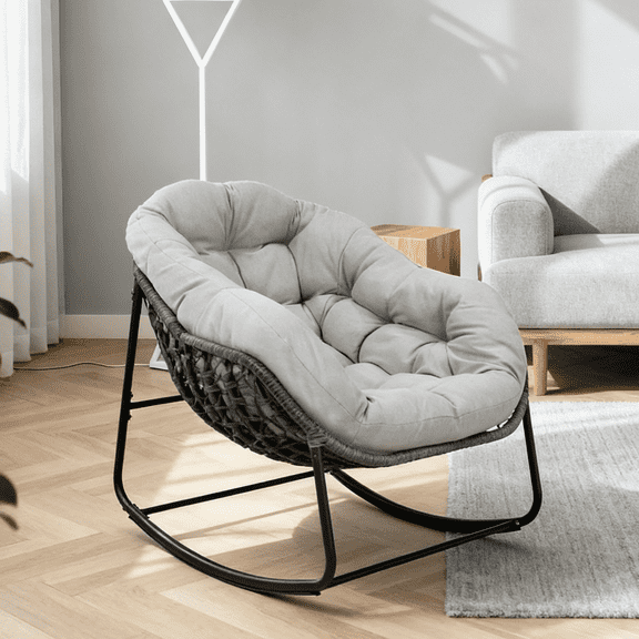 Outdoor Ladena Rocking Chair with Cushions, Large Sized and Metal Frame, Ergonomic Back Design for Garden, Porch, Patio and Various Space.