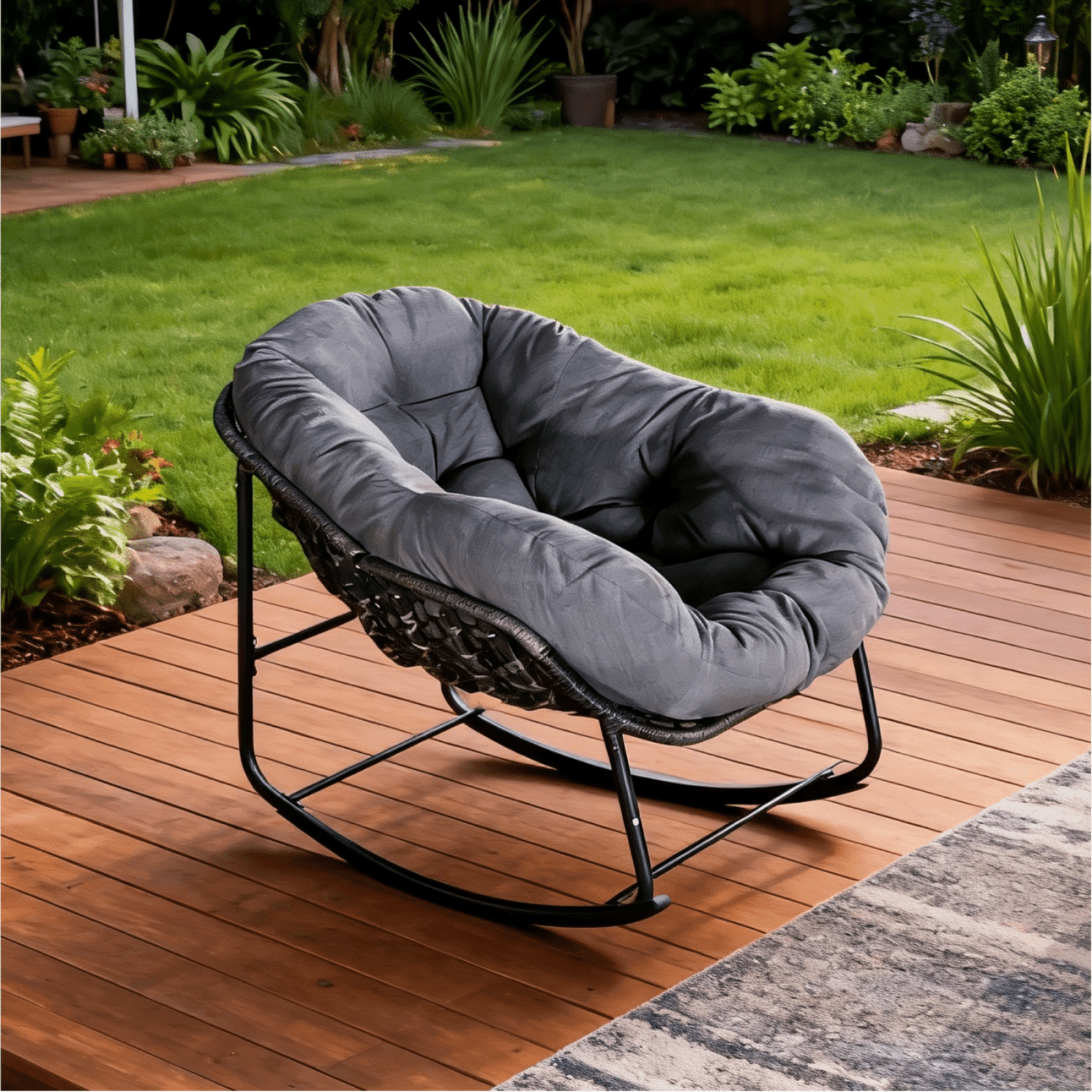 Outdoor Ladena Rocking Chair with Cushions, Large Sized and Metal Frame ...