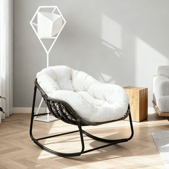 Outdoor Ladena Rocking Chair with Cushions, Large Sized and Metal Frame, Ergonomic Back Design for Garden, Porch, Patio and Various Space.