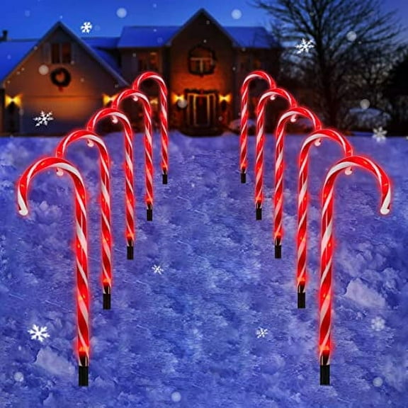 Outdoor Landscape Lights - 10 Pack 60 Red LEDs 21in Lighted Christmas Path Lights String with Memory Function 8 Flashing Modes End-to-End Plug in Waterproof Outside Candy Xmas Decorations