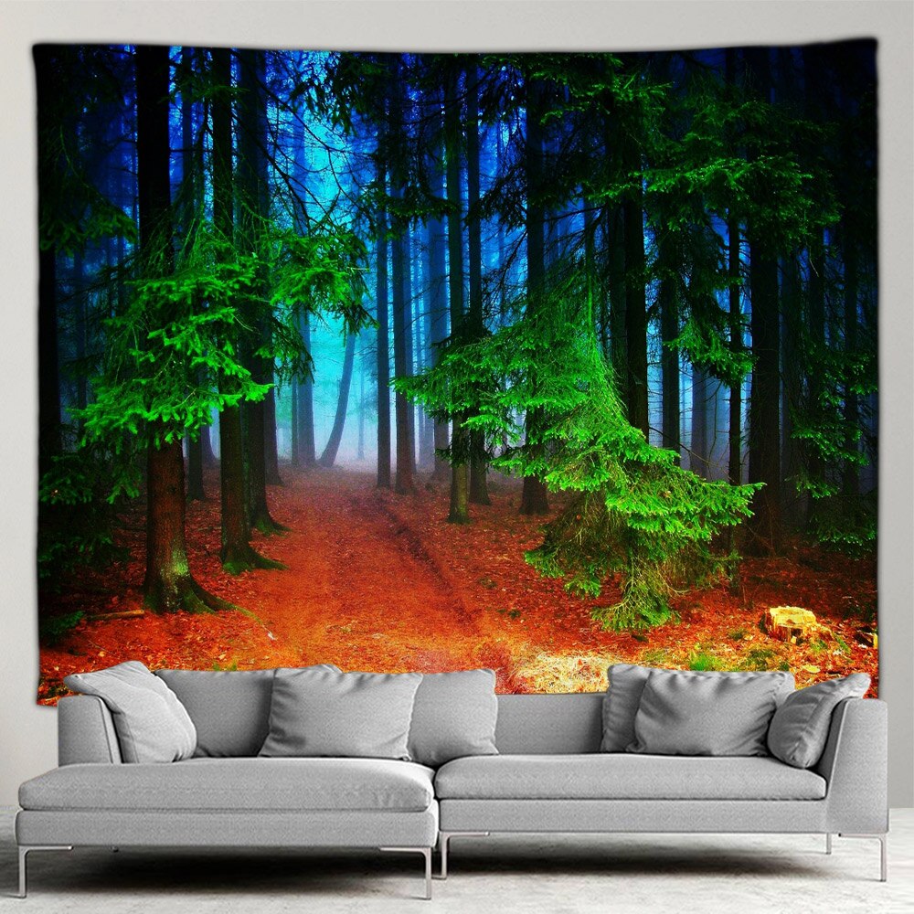 Outdoor Landscape Tapestry Forest Waterfall Autumn Nature Red Leaves