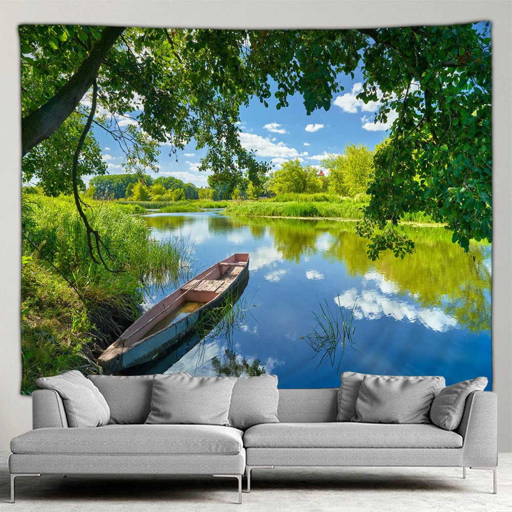 Outdoor Landscape Tapestry Forest Waterfall Autumn Nature Red Leaves