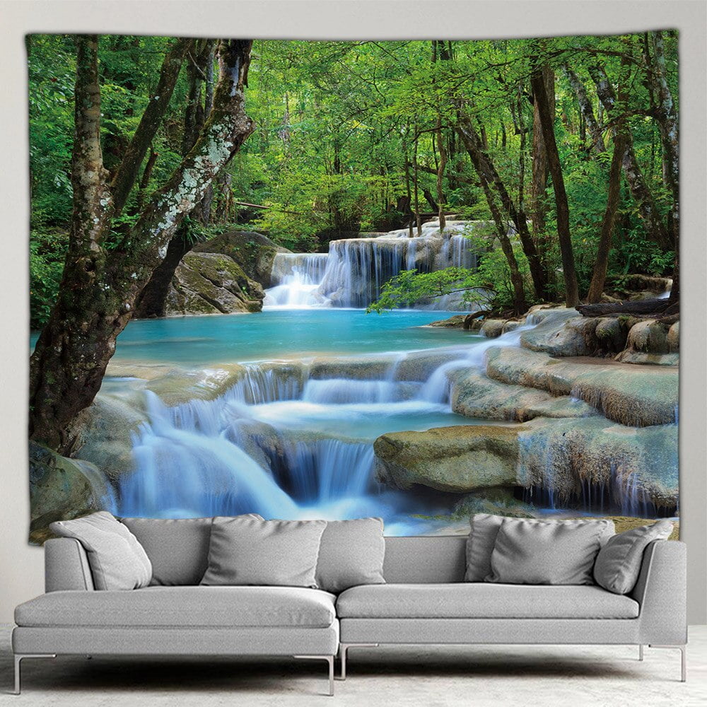 Outdoor Landscape Tapestry Forest Waterfall Autumn Nature Red Leaves