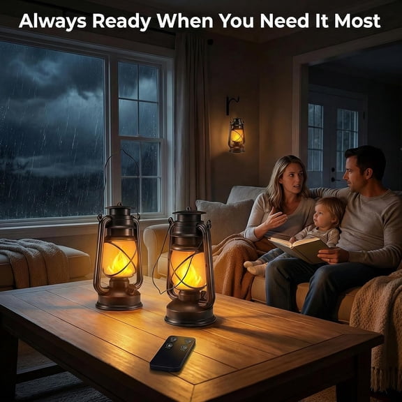 Outdoor Lanterns Waterproof Hanging Vintage LED Camping Lamps with Dancing Flame Non-Solar Remote Control Light Landscape Decor for Table  Garden Yard Pathway Porch 2Pack (3AA Batteries Power)