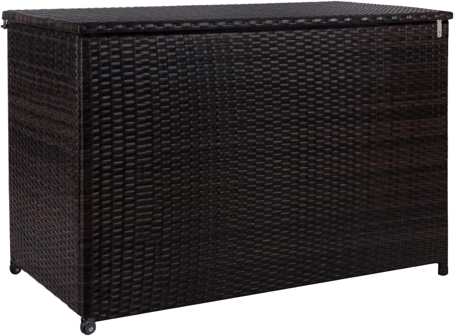 Outdoor Large 150 Gallons Wicker Waterproof Lockable Storage Container Deck Box W/Waterproof