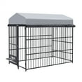 Outdoor Large Dog Kennel With 2 Bowls, Metal Dog Cage With Waterproof