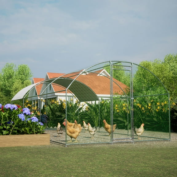 Outdoor Large Metal Chicken Coop,Walk-in Chicken Coops for 10-20 Chicken with Waterproof Cover,Chicken Pen Rabbit Hen House Poultry Cage for Yard Backyard Farm