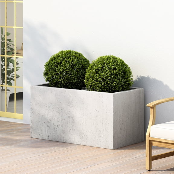 Outdoor Large Rectangular Planter White Lightweight Concrete Weather Resistant No Assembly Required