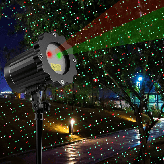 Outdoor Laser Projector Light, Mobile Red and Green Starlight Show with RF Control, IP65 Waterproof Holiday Decoration for Party, Garden, Christmas, Halloween, New Year
