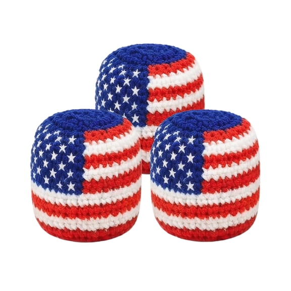 Outdoor Lawn Play Set, Footbag , Independence Day Decorations, Knitted Footbag, 3 Pack 2.5X2.5X2.5 Inch American Flag Pattern Hand Crocheted Sack for Backyard Picnic