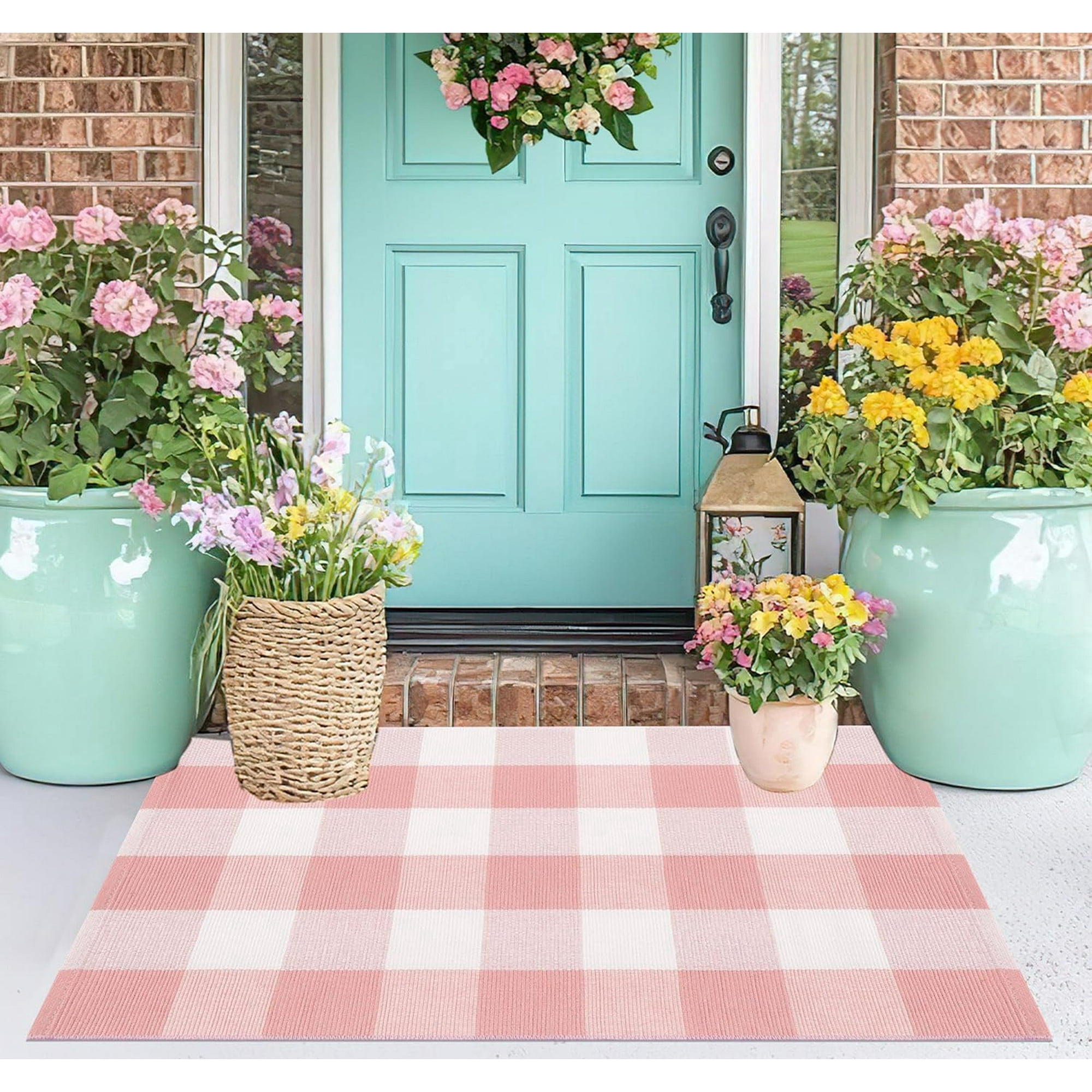 Outdoor Layering Rugs for Front Door, Red And Doormat Front Porch Outdoor Rug Woven Machine Washable Layer Doormat Welcome Tiered Doormat Layering Rug Front Door, 23.6"X35.4"