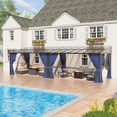 thumbnail image 1 of Kullavik  10' × 28' Hardtop Gazebo for Patio, Wall-Mounted Lean to Gazebo Pergola with Sloping Roof and Durable Aluminum Frame, Large Heavy Duty Awnings for Decks,Backyard, Navy Blue, 1 of 6