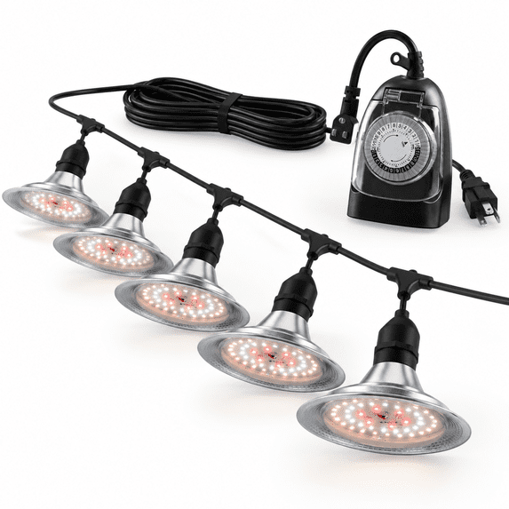 Outdoor Led Grow Light With Timer 6-bulbs Full Spectrum Strip ...
