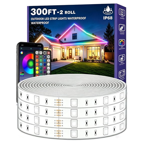 Outdoor Led Strip Lights Waterproof, 300FT Ip68 Outside Led Light Strip Waterproof with Remote and App Control, Exterior Led Rope Lights Music Syne RGB Strip Lights for House Decor