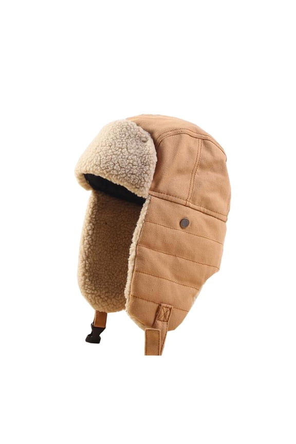 Khaki Winter Hat with Adjustable Chin Strap for Men and Women, Warm and Comfortable Cold Weather Headwear