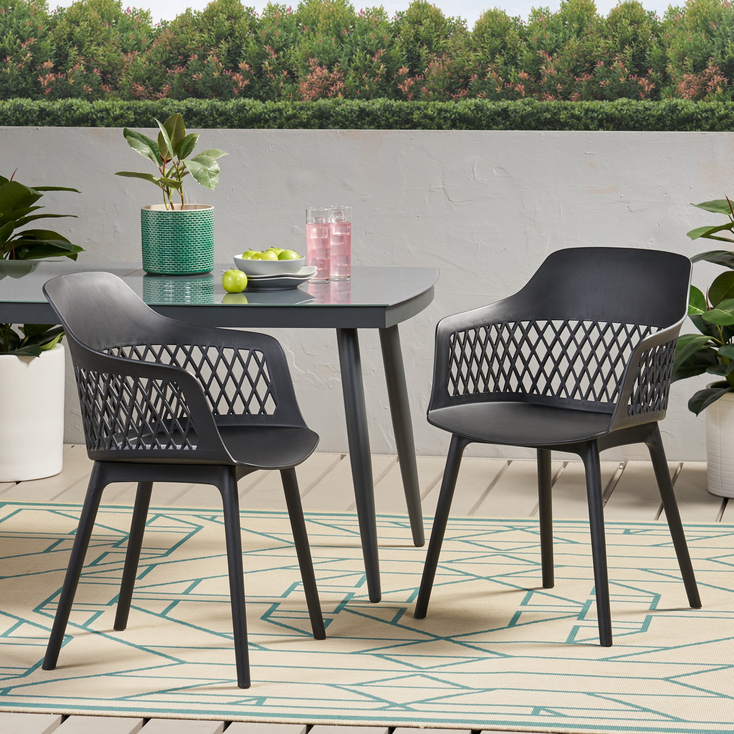Outdoor Leisure Chair Set of 2, Mixed Plastic Material Household Seats for Patio Garden, Black