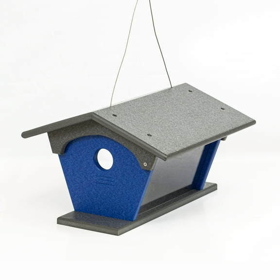 Outdoor Leisure Products Model GM4GBL Blue Bird Feeder Made of High Density Poly Resin in Gray and Blue