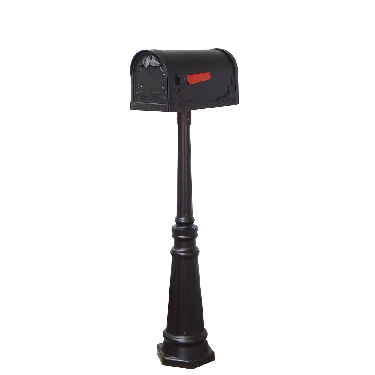 Black Aluminum Lockable Floral Curbside Mailbox with Post
