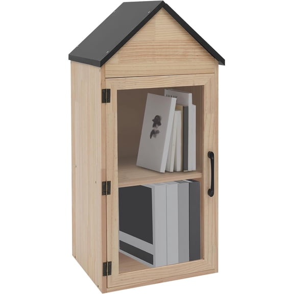 Outdoor Library Book Box 2-Tier Literature Exchange Box Book Storage Little Wood Cabinet with Shelf for DIY Neighborhoods Community Sharing Books