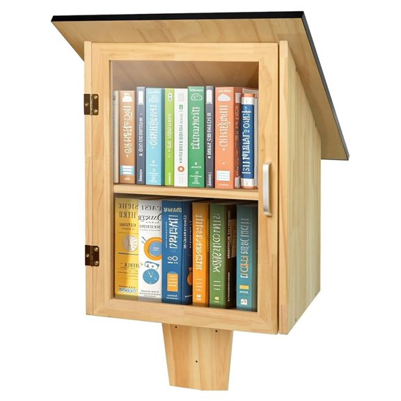 Outdoor Library Book Box, Double Little Free Library - Weatherproof Wooden Book Sharing Station for Front Yard, Porch, Neighborhoods & Schools