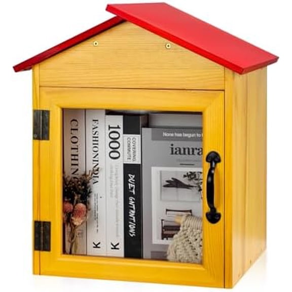 Outdoor Library Book Box Storage, Red Wooden Cabinet Little Literature Box for Neighborhoods Community and Schools Sharing Books, Newspapers, Flyers, Food and Art$$Garden & Patio