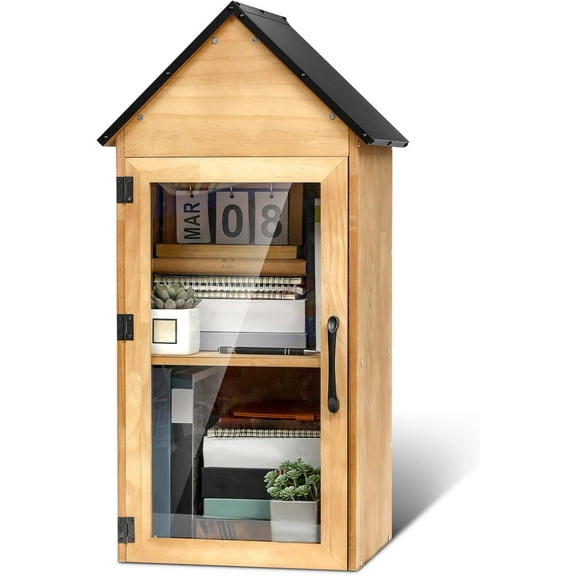 Ahot Outdoor Library Box Double Deck Literature Exchange Box Little Wood Cabinet Waterproof Book Storage for DIY, Neighborhoods Community and Schools Sharing Books, Literature and Newspapers