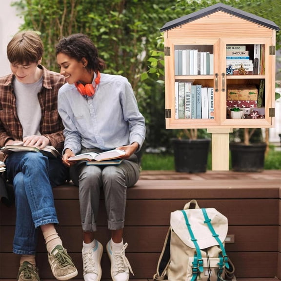 Outdoor Library Box Literature Exchange Box Outdoor Book Storage Little Wood Cabinet for DIY, Neighborhoods Community and Schools Sharing Books, Literature and Newspapers (20x14x21 Inch)