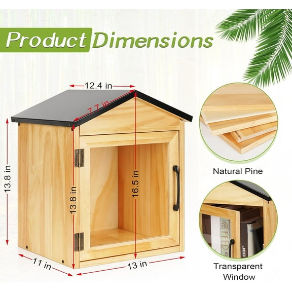 Outdoor Library Box Literature Exchange Wood Cabinet for Neighborhood Schools  Book Storage 13x11x16 Inch