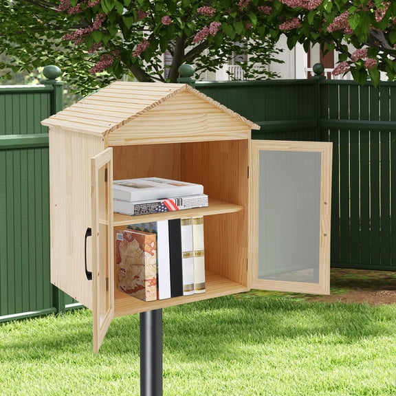 Outdoor Library Box, Wooden Literature Exchange Box Cabinet for Neighborhoods Community and Schools Sharing Book