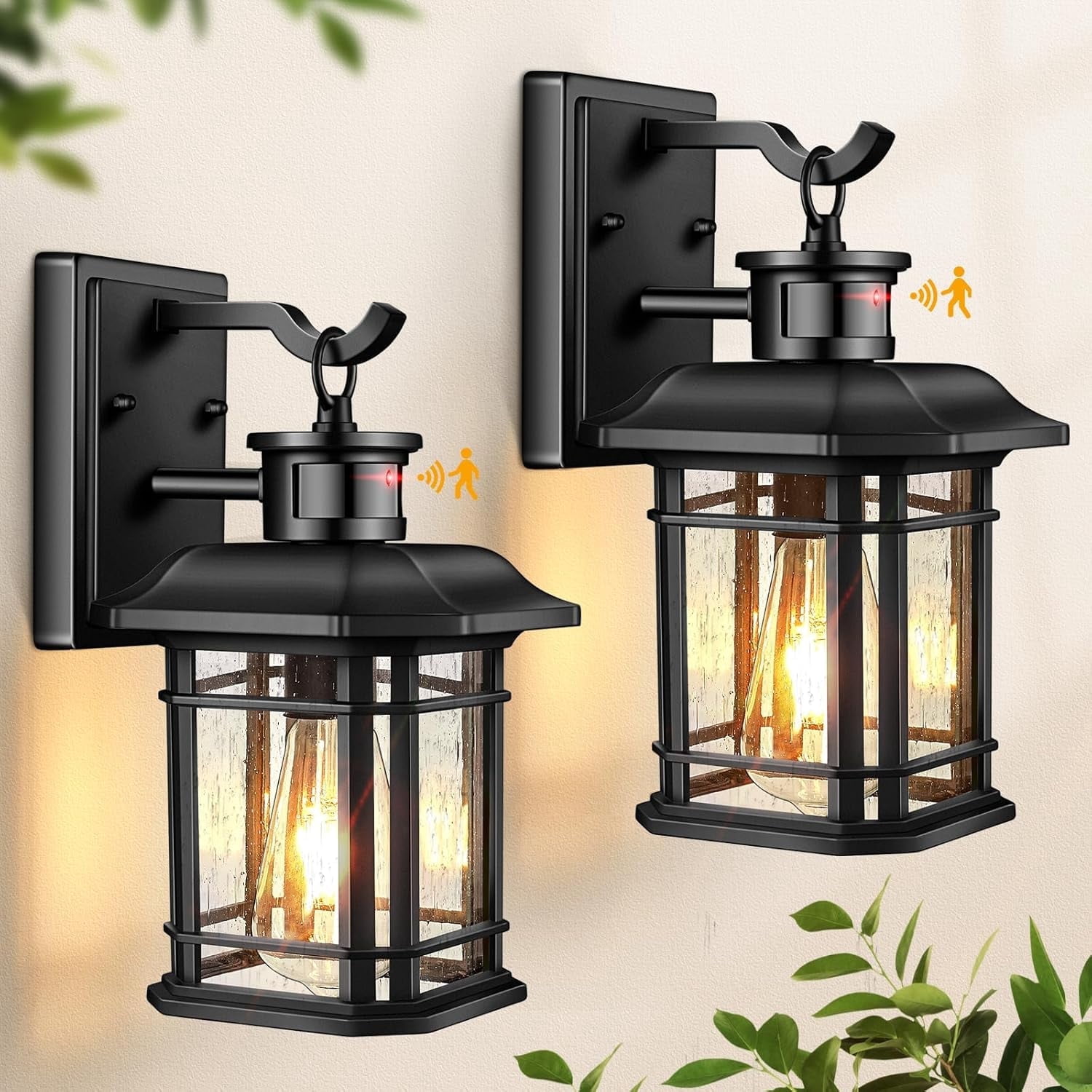YANSUN Set Of 2 Plug-in Dusk-to-Dawn Night Lights, Black Wall Lamp With Frosted Shades 3000k Warm Light Sliding Dimmer