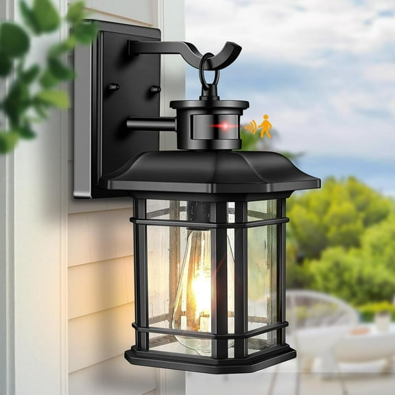 VIANIS Outdoor Wall Lantern With Motion Sensor, Dusk To Dawn Modern Exterior Porch Lights, Black 100% Aluminum Outdoor Wall Light For Garage Backyard