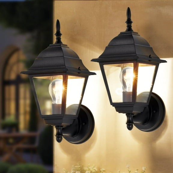 ASHOP Black Outdoor Wall Mounted Lanterns, Rustproof Exterior Sconces for Porch, Garage, Front Door, 2 Pack
