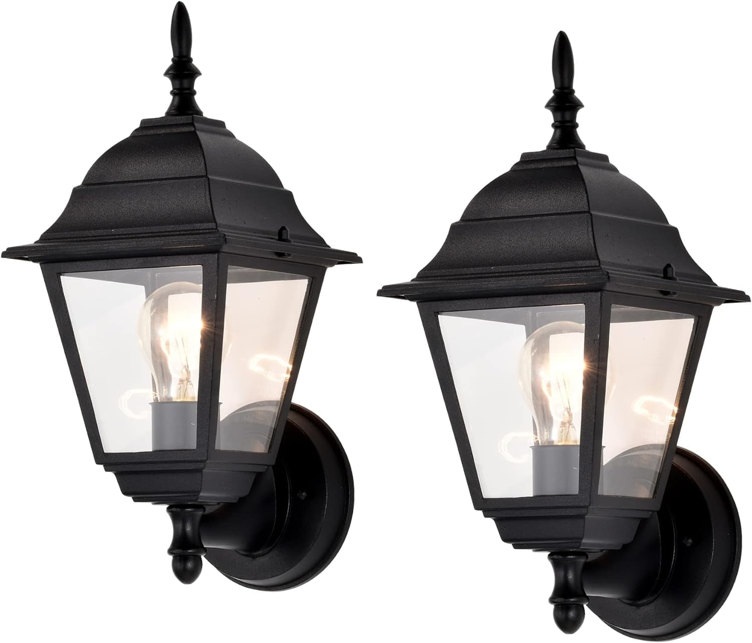 Black Aluminum and Glass Outdoor Wall Sconce Lantern Set