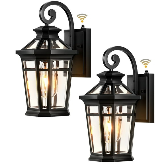 Outdoor Light Fixtures Wall Mount, 2-Pack Outdoor Wall Sconce Dusk to Dawn, Exterior Lantern with E26 Base, Matte Black Finish Coach Lights for Garage, Waterproof Outside Lights for House