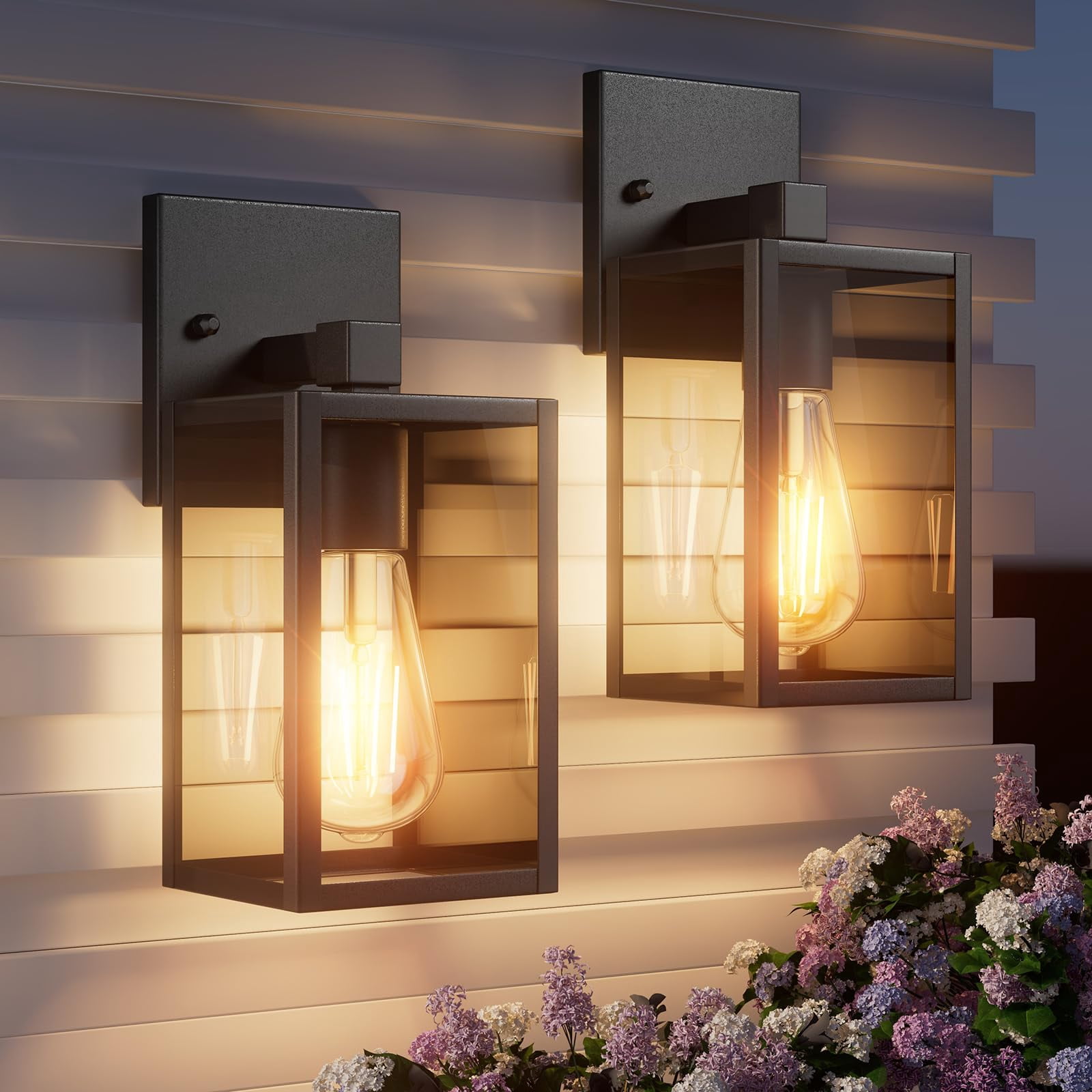 Outdoor Light Fixtures Wall Mount  Waterproof Front Porch Lights Modern Exterior Lighting With E26 Socket Black Sconces Lantern Lamp Outside For House Garage Patio (2 Pack)