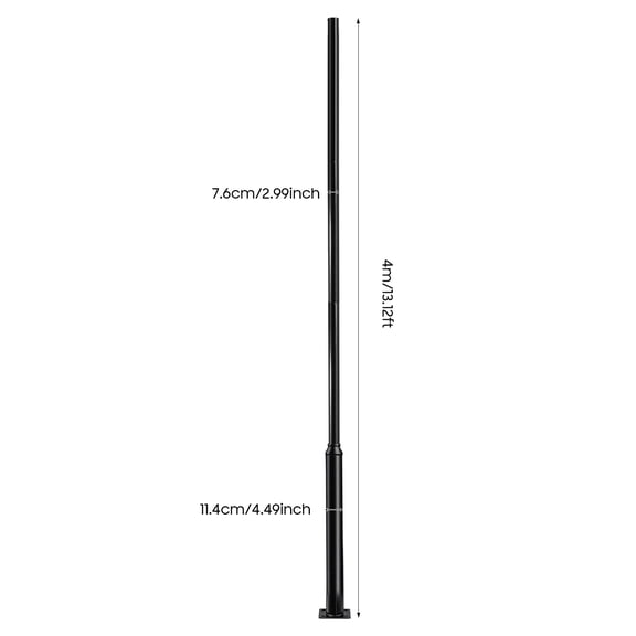 Outdoor Light Pole, Street Light Pole 4m Black Split, 114mm+76mm Iron Galvanized, Heavy Duty 374.79lbs Load, with Ground Cage and Expansion Bolts, for Street Light Garden Light Security Camera