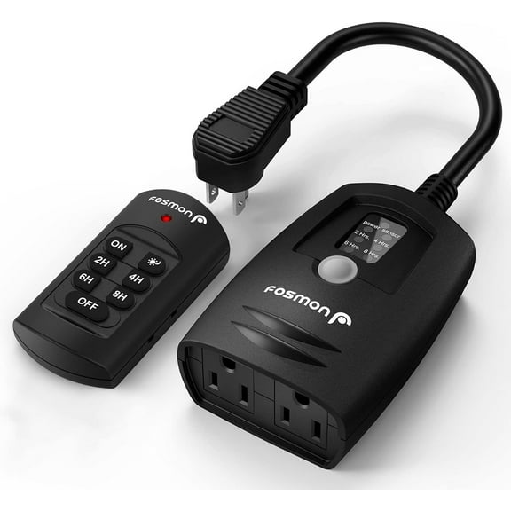 Outdoor Light Timer Outlet with Remote Control, Waterproof Dusk to Dawn Plug-in Timer with Wireless Remote for Electrical Outlets, Outside Lighting, 100 ft Range, 15A 1/2HP, Grounded-UL Listed