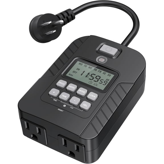Outdoor Light Timer, Waterproof Digital Timer Outlet, Dusk to Dawn Countdown Timer Plug, 7 Day Programmable 24 Hours Electrical Timer, 2 Grounded Outside Timers for Christmas Lights, 15A 1/2HP