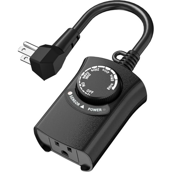 Outdoor Light Timer Waterproof, Weatherproof Photocell Dusk to Dawn Light Sensor,2/4/6/8 Countdown Timer, 1 Grounded Outlet for rtmas LightsHallo Deceration1875W 15A 1/2HP