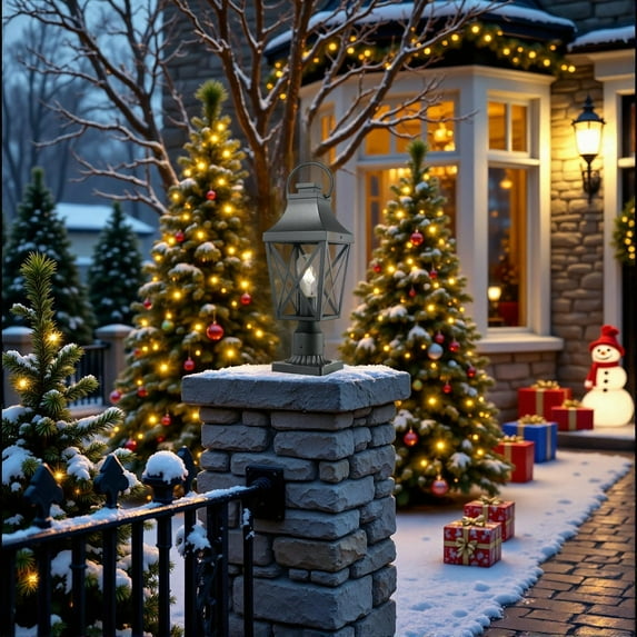 Outdoor Lighting Outdoor Post Light,Lamp Post Light Fixture,Post Lantern with Pier Mount Base,Textured Black,21.3in,Suitable for Gardens, Yards or Entrances (2 pack),Outdoor Wall Lights