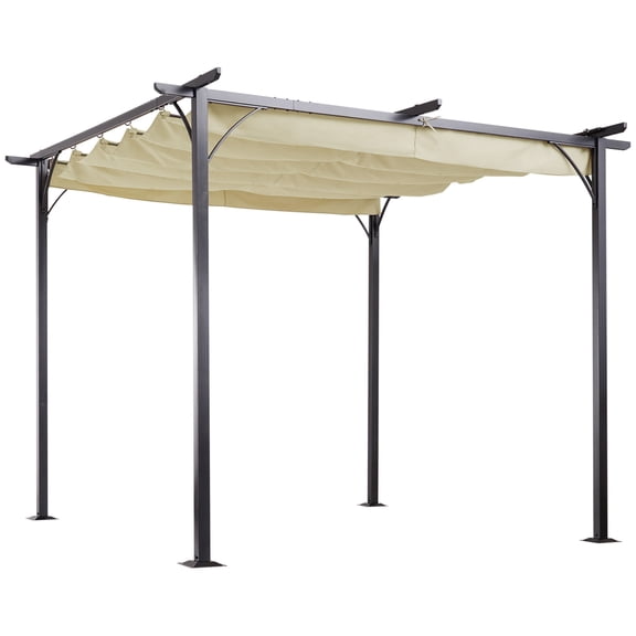 Outdoor Lighting Outsunny 10' x 10' Outdoor Retractable Pergola Canopy, Metal Patio Shade Shelter for Backyard, Porch Party, Garden, Grill Gazebo, Beige,Outdoor String Lights