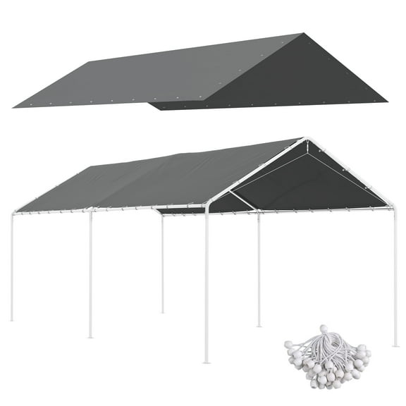 Outdoor Lighting Outsunny 10' x 20' Carport Replacement Top Canopy Cover, UV Resistant and Water Resistant Car Port Portable Garage Tent Cover with Ball Bungee Cords, Dark Gray, Only Cover,Outdoor W