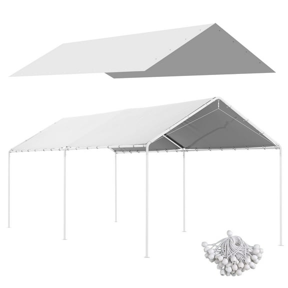Outdoor Lighting Outsunny 10' x 20' Carport Replacement Top Canopy Cover, UV Resistant and Water Resistant Car Port Portable Garage Tent Cover with Ball Bungee Cords, White, Only Cover,Outdoor Wall L