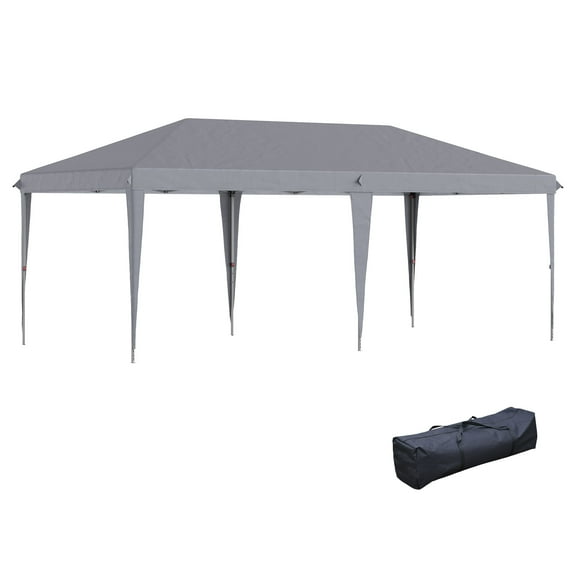 Outdoor Lighting Outsunny 10' x 20' Pop Up Canopy Tent, Heavy Duty Tents for Parties, Outdoor Instant Gazebo Sun Shade Shelter with Carry Bag, for Catering, Events, Wedding, Backyard BBQ, Gray,Outdoo