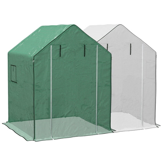 Outdoor Lighting Outsunny 2 Pieces Walk-in Greenhouse Replacement Cover for 01-0472 w/ Roll-up Door and Mesh Windows, 55"x56.25"x74.75" Reinforced Anti-Tear PE Hot House Cover (Frame Not Included), W